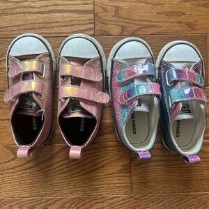 Two Pairs Converse Sneakers Chuck Taylor All Star Glitter Pink Girls Toddler 7